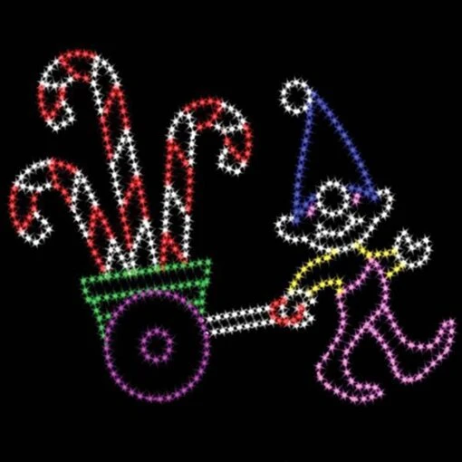 9' Elf Pulling Candy Canes, LED