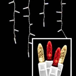LED Icicle Lights - 70 Light Set - Warm White & Red