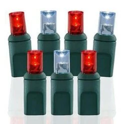 Wide Angle Conical - 4" Spacing, 70 Bulb, Grn Cord, UL Coaxial RY Plug - Full Wave - Pure White & Red